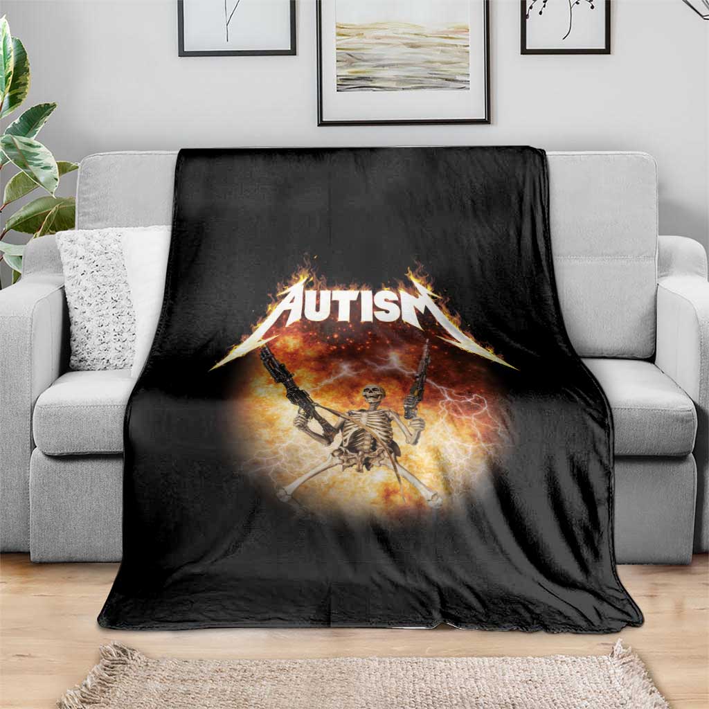 Autism Skeleton Funny Meme Throw Blanket Fire Burning Flames TS11 Print Your Wear