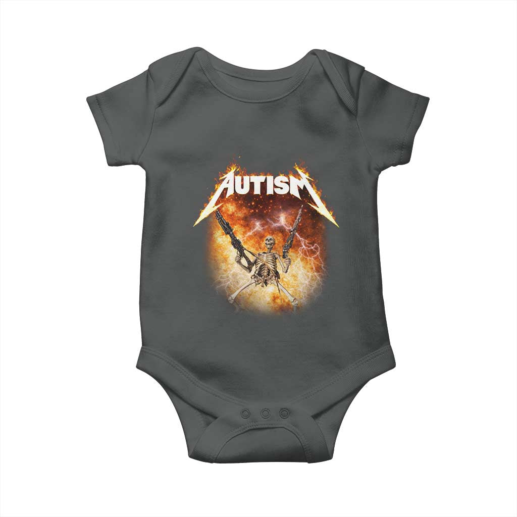 Autism Skeleton Funny Meme Baby Onesie Fire Burning Flames TS11 Dark Heather Print Your Wear