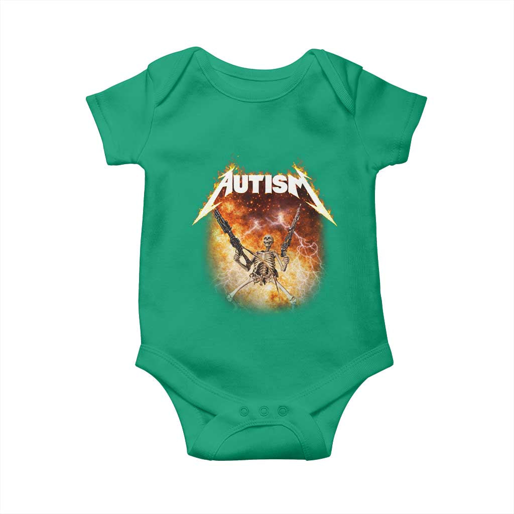 Autism Skeleton Funny Meme Baby Onesie Fire Burning Flames TS11 Irish Green Print Your Wear