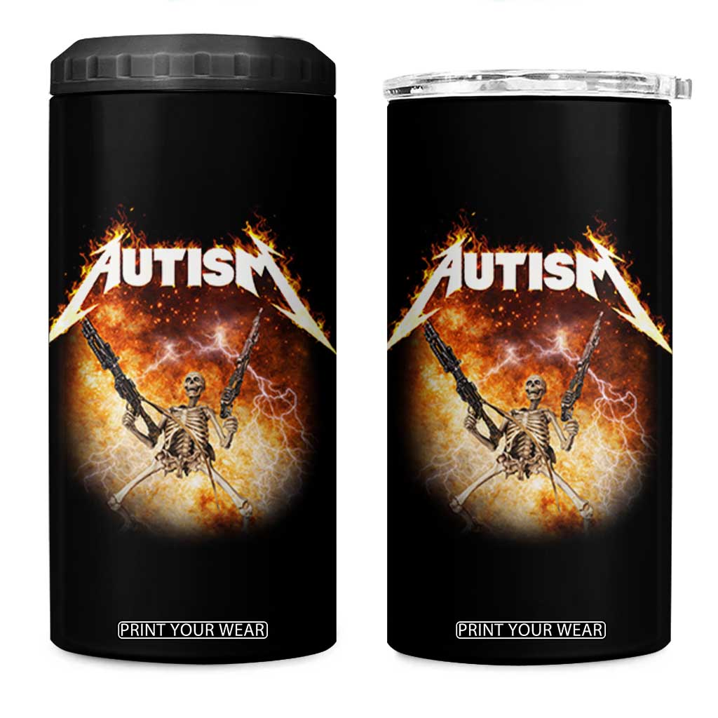 Autism Skeleton Funny Meme 4 in 1 Can Cooler Tumbler Fire Burning Flames TS11 One Size: 16 oz Black Print Your Wear