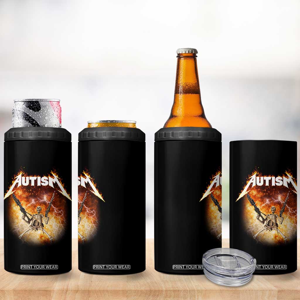 Autism Skeleton Funny Meme 4 in 1 Can Cooler Tumbler Fire Burning Flames TS11 Print Your Wear