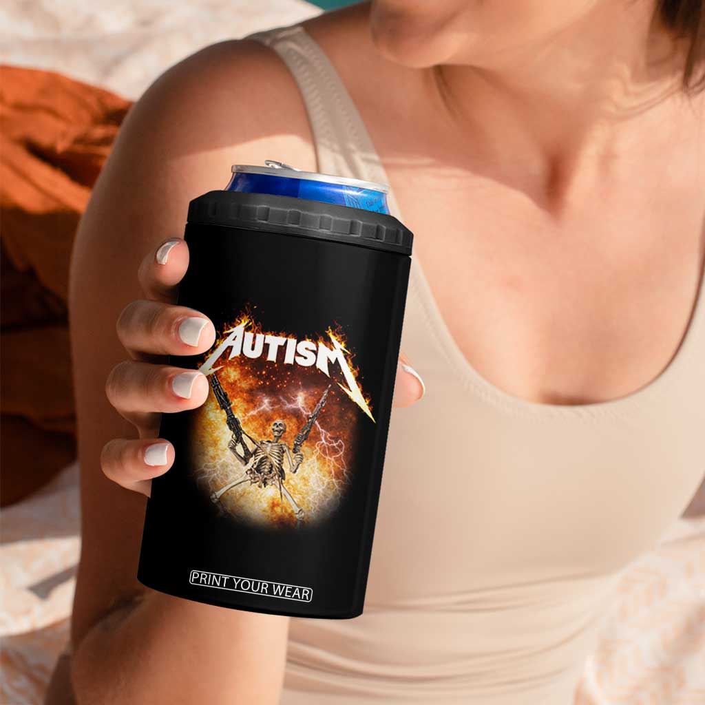 Autism Skeleton Funny Meme 4 in 1 Can Cooler Tumbler Fire Burning Flames TS11 Print Your Wear