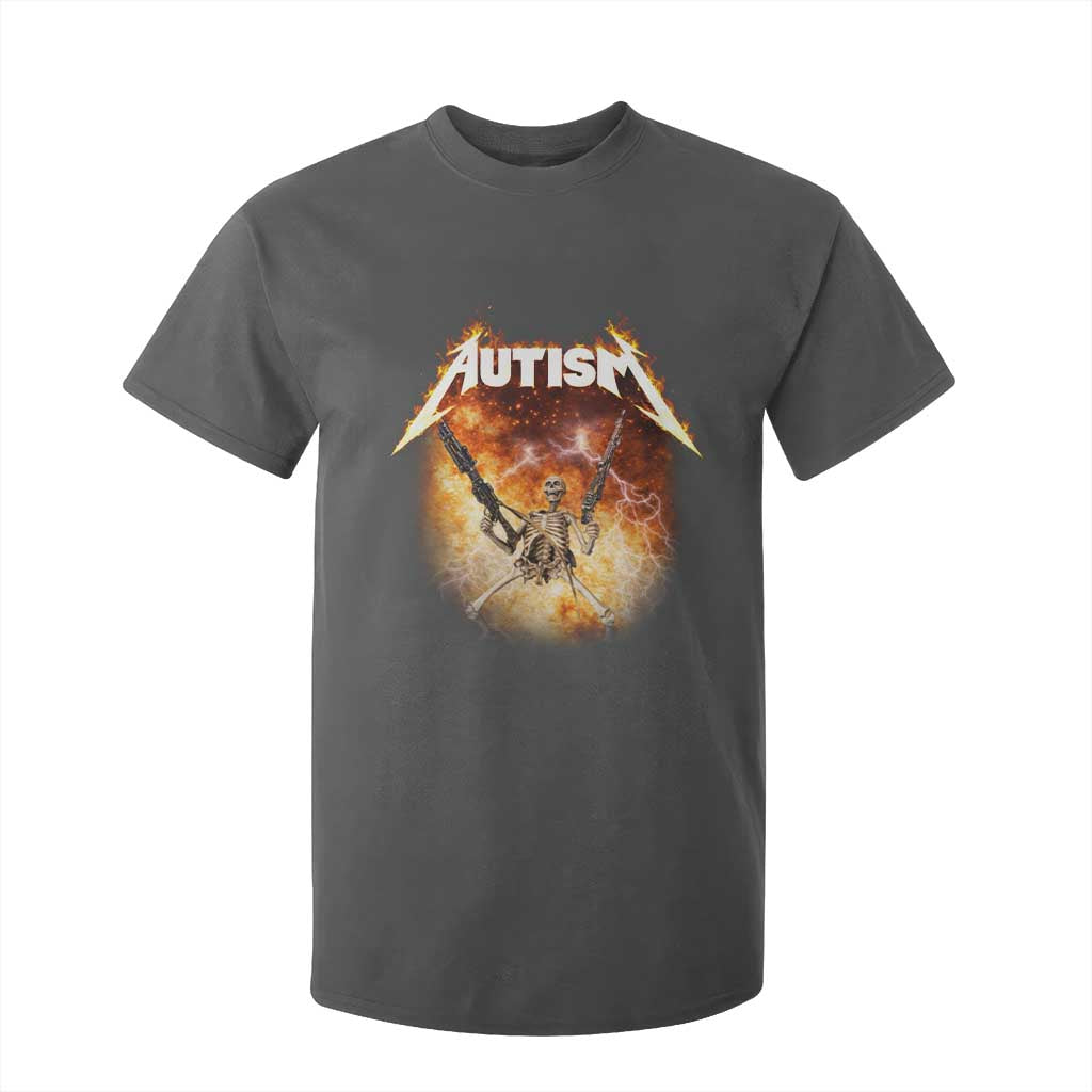 Autism Skeleton Funny Meme T Shirt For Kid Fire Burning Flames TS11 Dark Heather Print Your Wear