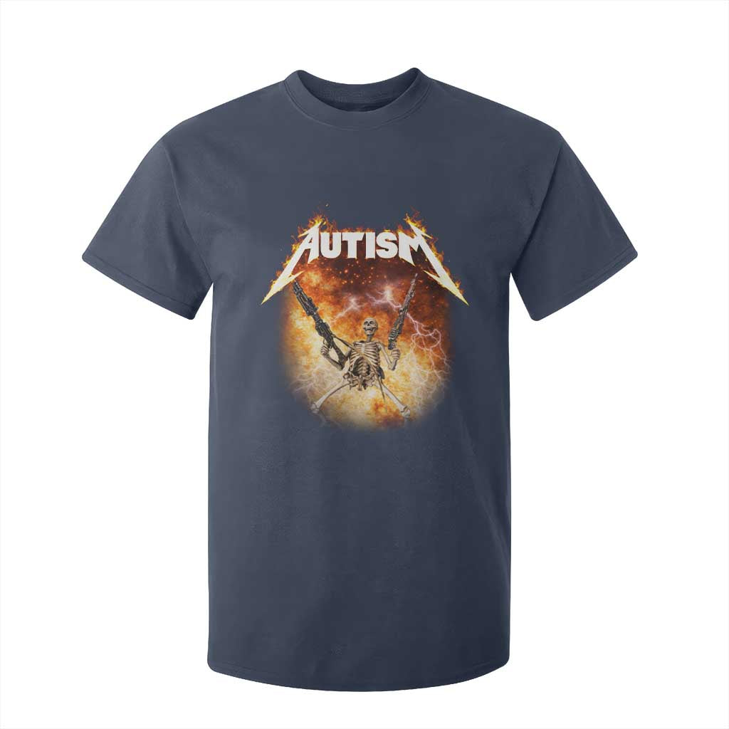 Autism Skeleton Funny Meme T Shirt For Kid Fire Burning Flames TS11 Navy Print Your Wear