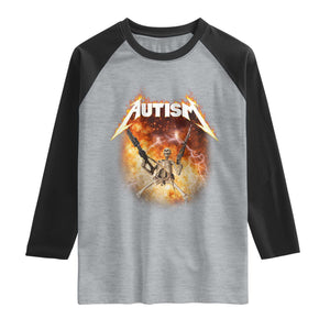 Autism Skeleton Funny Meme Raglan Shirt Fire Burning Flames TS11 Heather Gray Black Print Your Wear