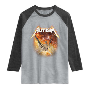 Autism Skeleton Funny Meme Raglan Shirt Fire Burning Flames TS11 Heather Gray Heather Charcoal Print Your Wear