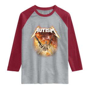 Autism Skeleton Funny Meme Raglan Shirt Fire Burning Flames TS11 Heather Gray Heather Red Print Your Wear