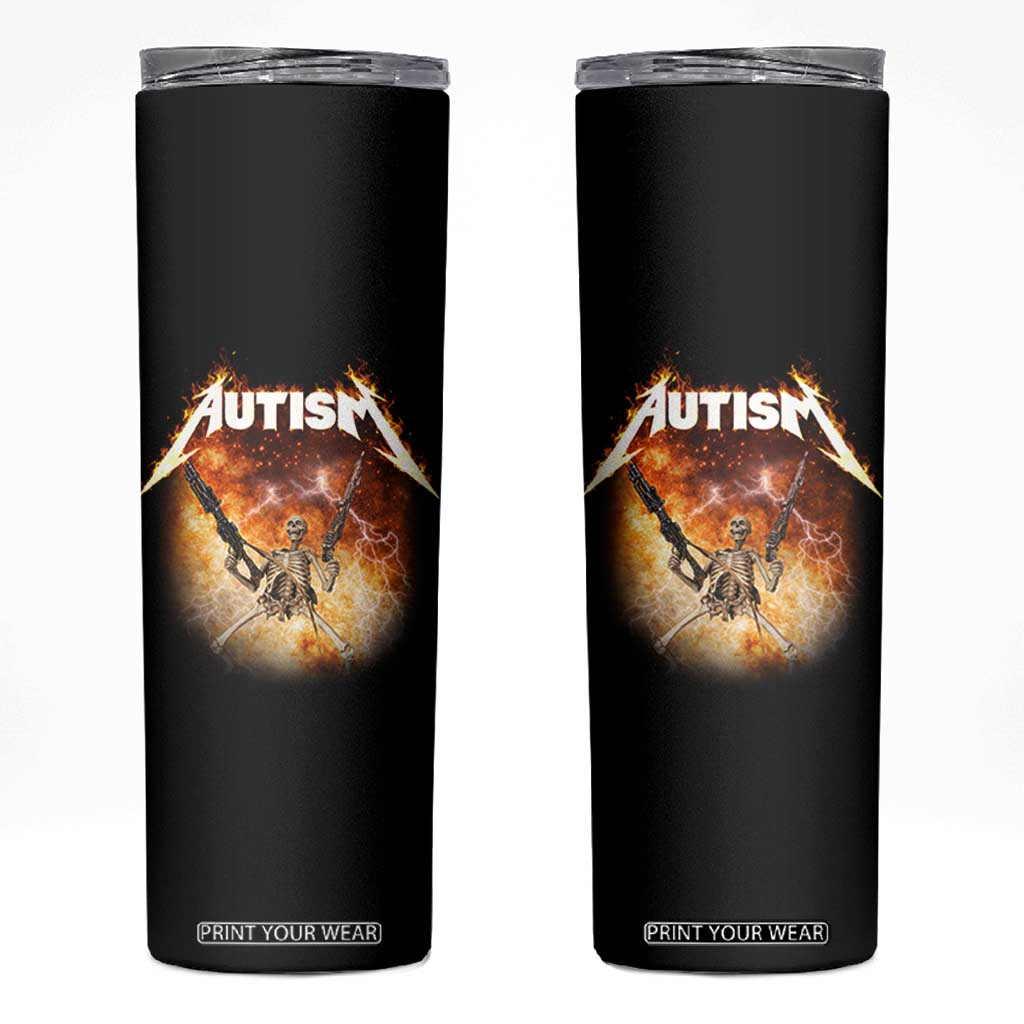 Autism Skeleton Funny Meme Skinny Tumbler Fire Burning Flames TS11 Black Print Your Wear
