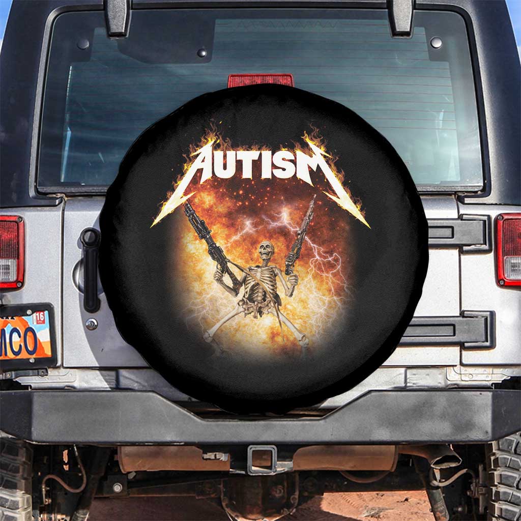 Autism Skeleton Funny Meme Spare Tire Cover Fire Burning Flames TS11 No hole Black Print Your Wear