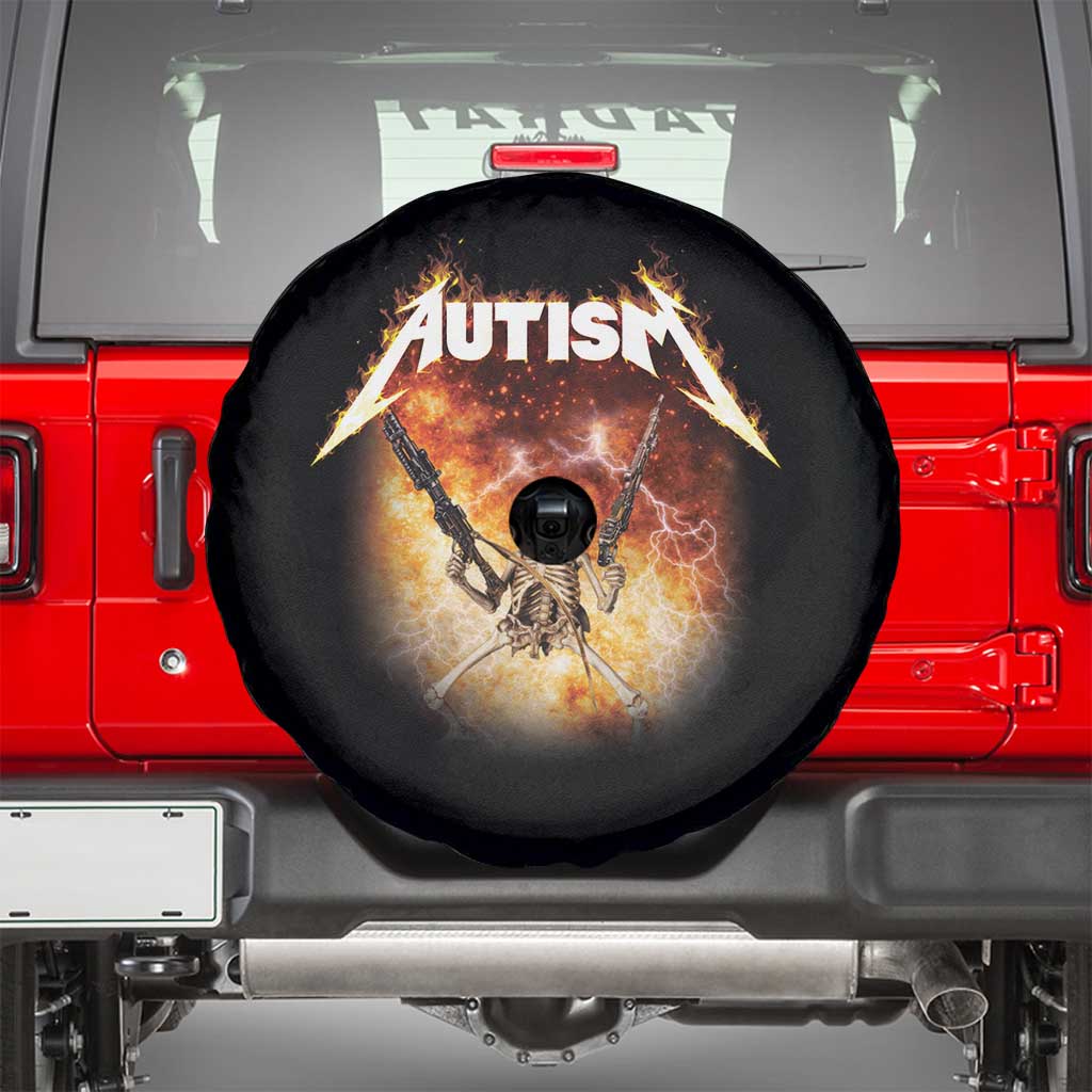 Autism Skeleton Funny Meme Spare Tire Cover Fire Burning Flames TS11 Black Print Your Wear