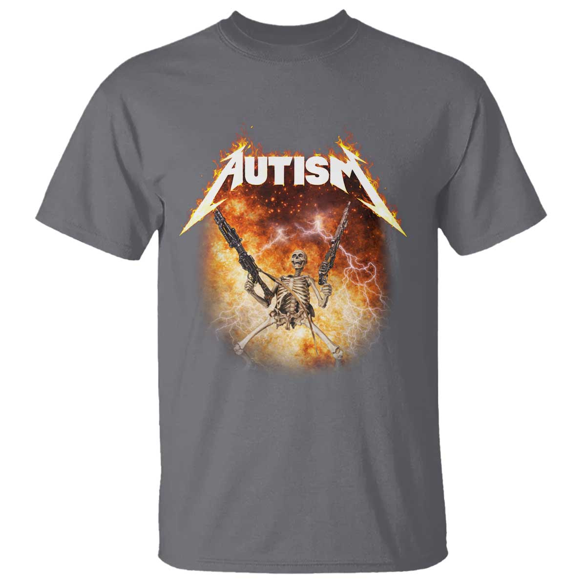 Autism Skeleton Funny Meme T Shirt Fire Burning Flames TS11 Charcoal Print Your Wear