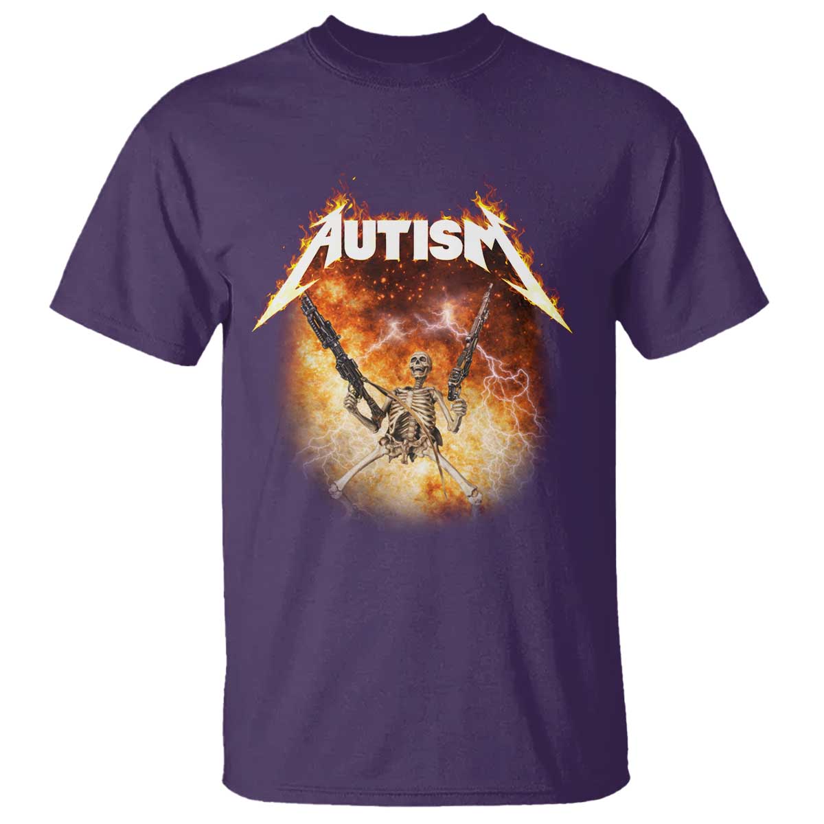 Autism Skeleton Funny Meme T Shirt Fire Burning Flames TS11 Purple Print Your Wear