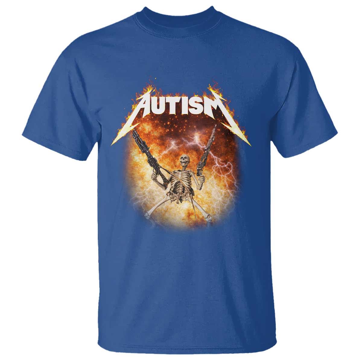 Autism Skeleton Funny Meme T Shirt Fire Burning Flames TS11 Royal Blue Print Your Wear