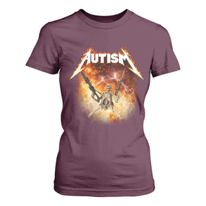 Autism Skeleton Funny Meme T Shirt For Women Fire Burning Flames TS11 Maroon Print Your Wear