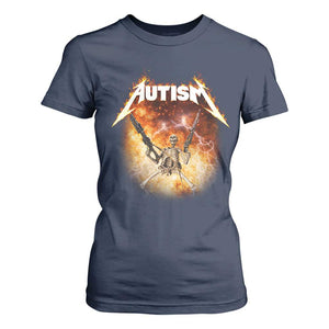 Autism Skeleton Funny Meme T Shirt For Women Fire Burning Flames TS11 Navy Print Your Wear