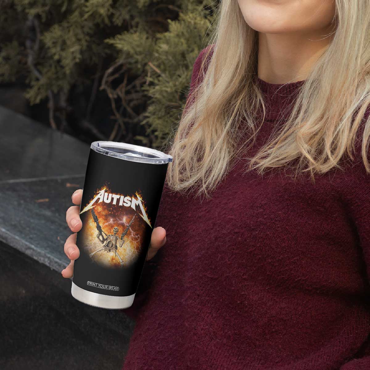 Autism Skeleton Funny Meme Tumbler Cup Fire Burning Flames TS11 Print Your Wear