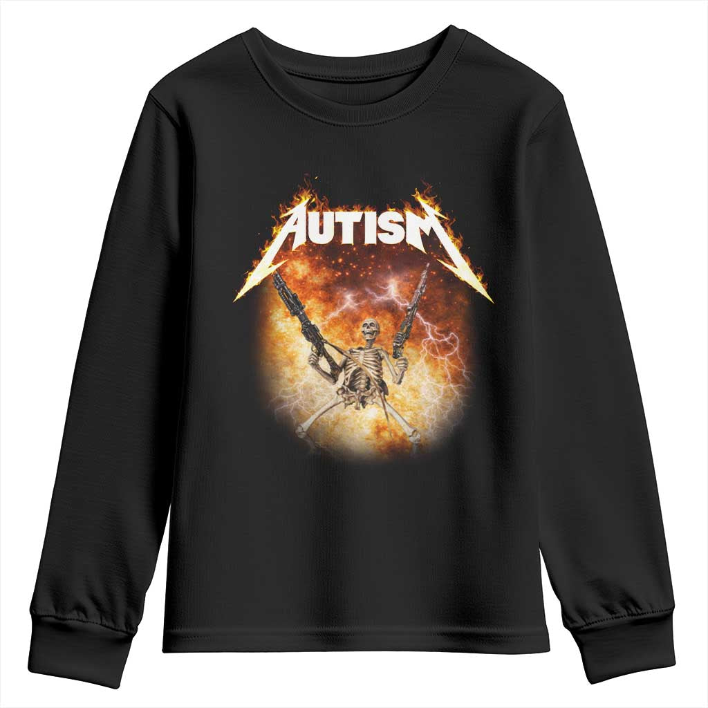 Autism Skeleton Funny Meme Youth Sweatshirt Fire Burning Flames TS11 Black Print Your Wear