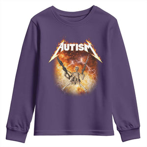 Autism Skeleton Funny Meme Youth Sweatshirt Fire Burning Flames TS11 Purple Print Your Wear