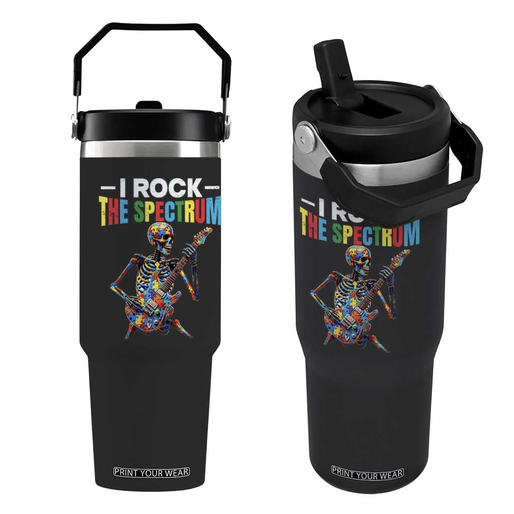 Autism Skeleton Rocker Flip Straw Tumbler I Rock The Spectrum Autism Awareness TS11 One Size: 30 oz Black Print Your Wear