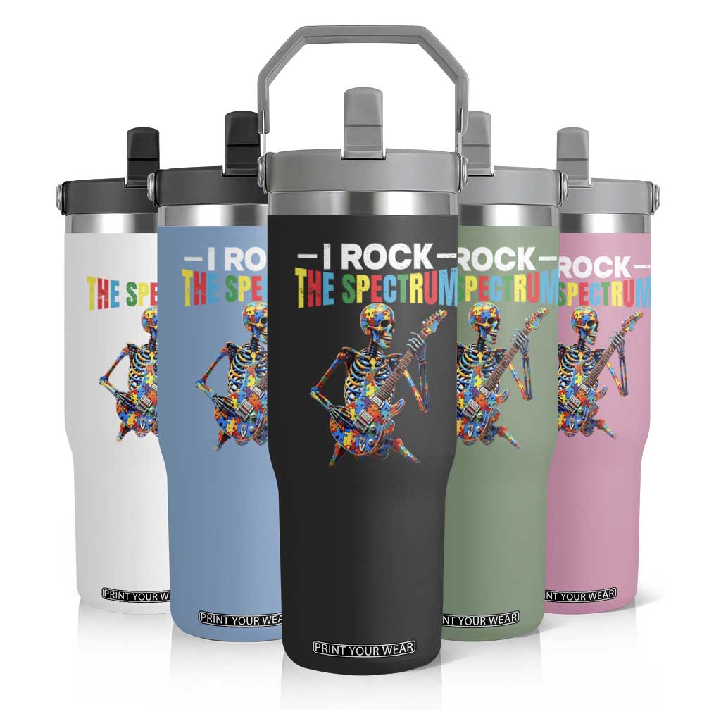 Autism Skeleton Rocker Flip Straw Tumbler I Rock The Spectrum Autism Awareness TS11 Print Your Wear