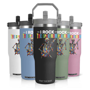 Autism Skeleton Rocker Flip Straw Tumbler I Rock The Spectrum Autism Awareness TS11 Print Your Wear