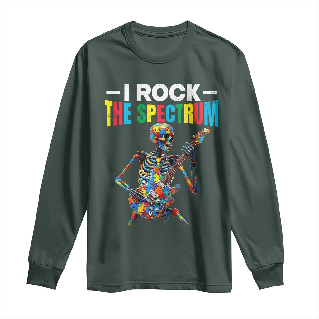 Autism Skeleton Rocker Long Sleeve Shirt I Rock The Spectrum Autism Awareness TS11 Dark Forest Green Print Your Wear
