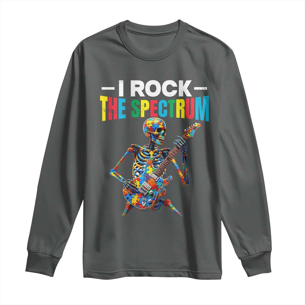 Autism Skeleton Rocker Long Sleeve Shirt I Rock The Spectrum Autism Awareness TS11 Dark Heather Print Your Wear