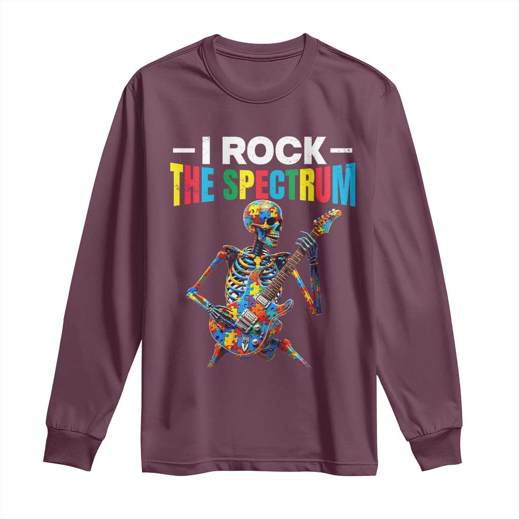 Autism Skeleton Rocker Long Sleeve Shirt I Rock The Spectrum Autism Awareness TS11 Maroon Print Your Wear