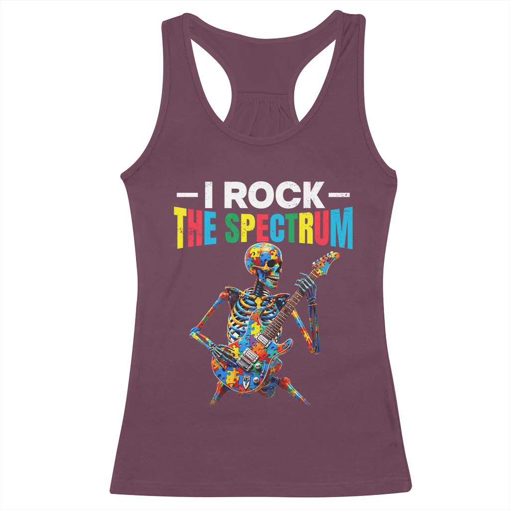 Autism Skeleton Rocker Racerback Tank Top I Rock The Spectrum Autism Awareness TS11 Maroon Print Your Wear