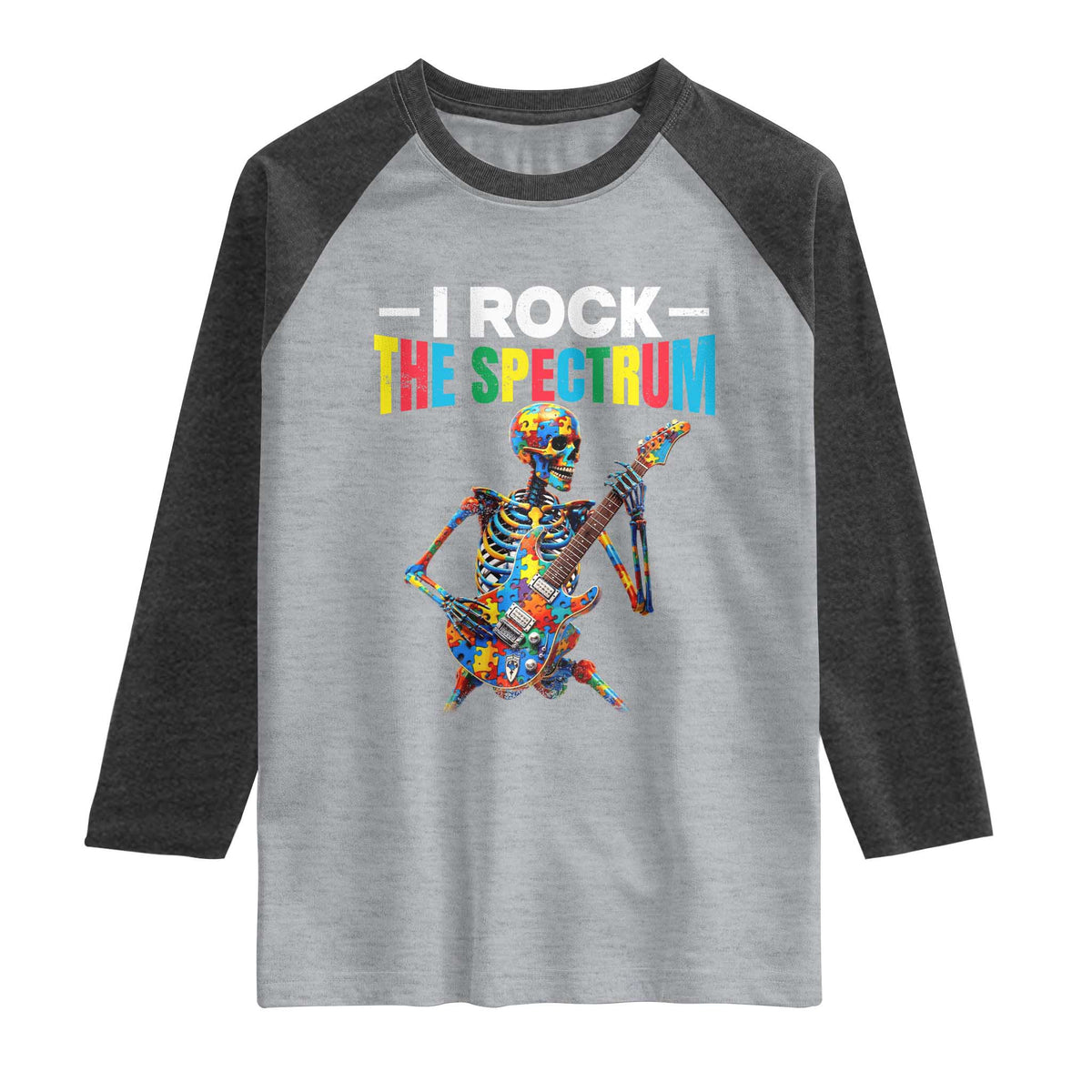 Autism Skeleton Rocker Raglan Shirt I Rock The Spectrum Autism Awareness TS11 Heather Gray Heather Charcoal Print Your Wear