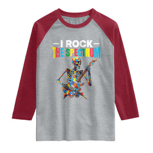 Autism Skeleton Rocker Raglan Shirt I Rock The Spectrum Autism Awareness TS11 Heather Gray Heather Red Print Your Wear