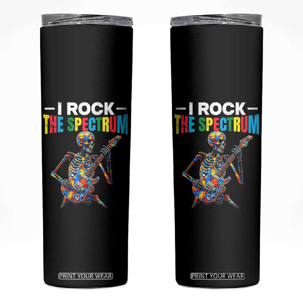 Autism Skeleton Rocker Skinny Tumbler I Rock The Spectrum Autism Awareness TS11 Black Print Your Wear