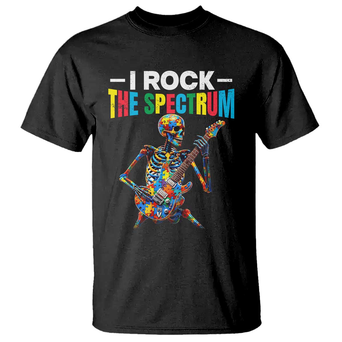 Autism Skeleton Rocker T Shirt I Rock The Spectrum Autism Awareness TS11 Black Print Your Wear