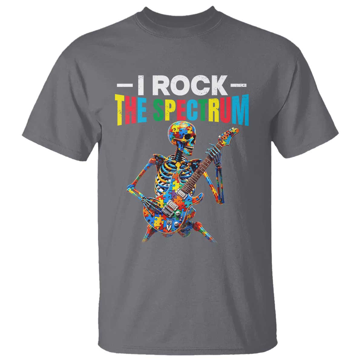 Autism Skeleton Rocker T Shirt I Rock The Spectrum Autism Awareness TS11 Charcoal Print Your Wear