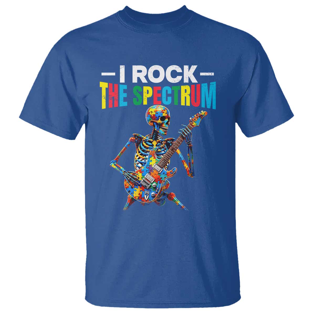 Autism Skeleton Rocker T Shirt I Rock The Spectrum Autism Awareness TS11 Royal Blue Print Your Wear
