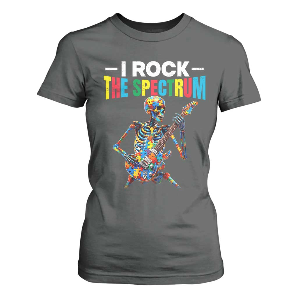 Autism Skeleton Rocker T Shirt For Women I Rock The Spectrum Autism Awareness TS11 Dark Heather Print Your Wear