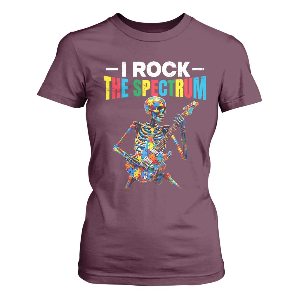 Autism Skeleton Rocker T Shirt For Women I Rock The Spectrum Autism Awareness TS11 Maroon Print Your Wear