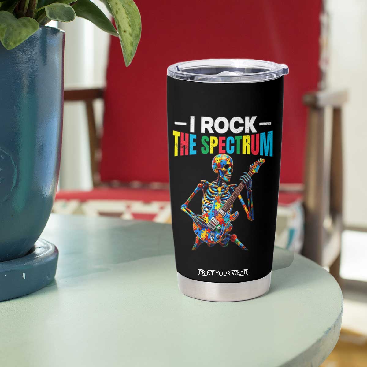 Autism Skeleton Rocker Tumbler Cup I Rock The Spectrum Autism Awareness TS11 Print Your Wear