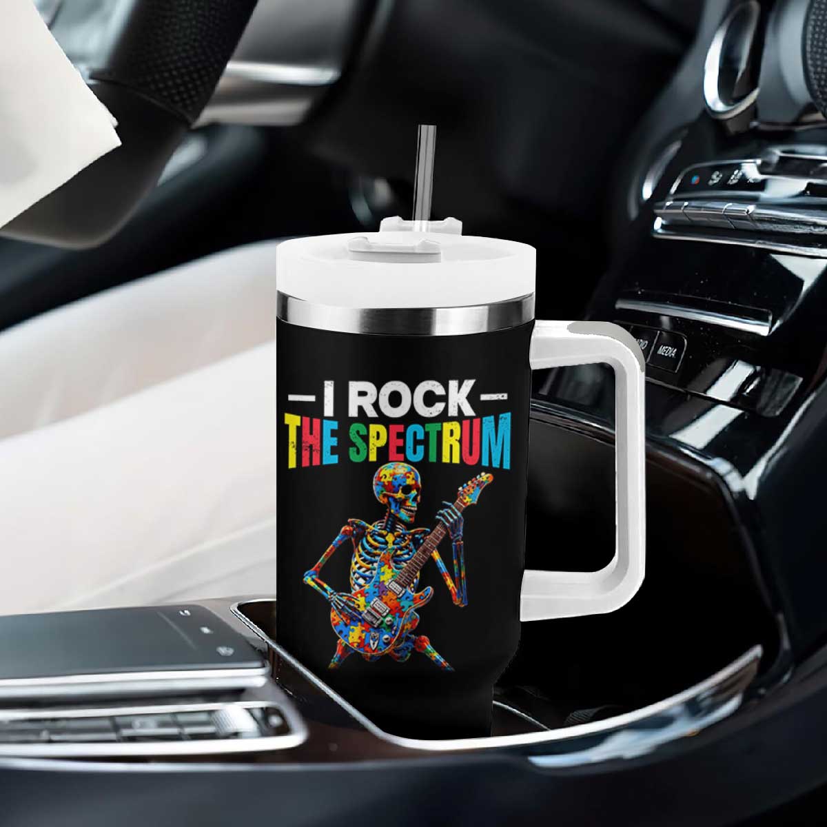 Autism Skeleton Rocker Tumbler With Handle I Rock The Spectrum Autism Awareness TS11 Print Your Wear