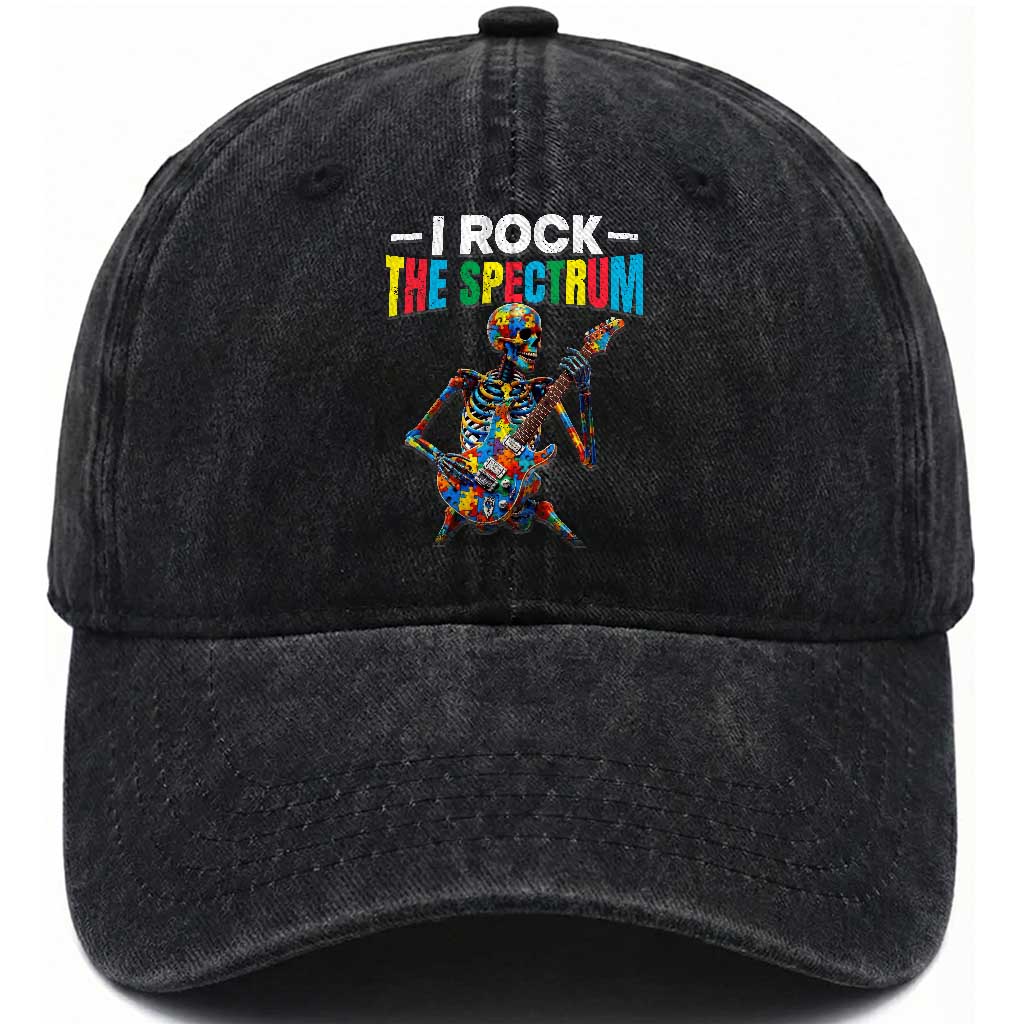 Autism Skeleton Rocker Washed Cotton Baseball Cap I Rock The Spectrum Autism Awareness