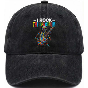Autism Skeleton Rocker Washed Cotton Baseball Cap I Rock The Spectrum Autism Awareness