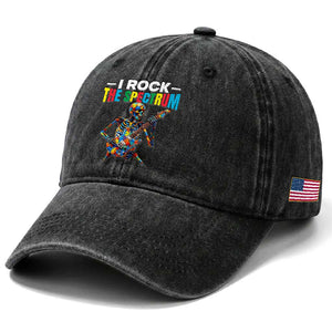Autism Skeleton Rocker Washed Cotton Baseball Cap I Rock The Spectrum Autism Awareness