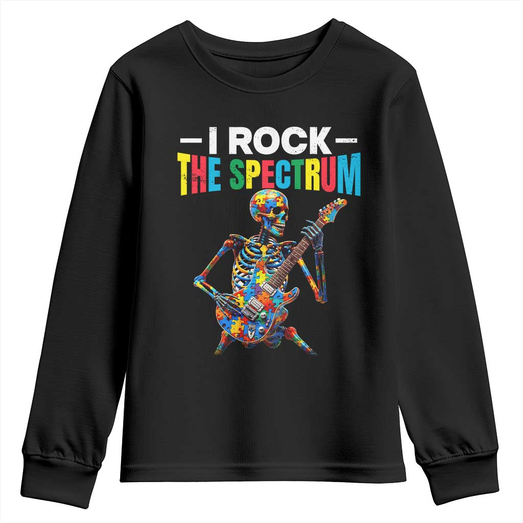 Autism Skeleton Rocker Youth Sweatshirt I Rock The Spectrum Autism Awareness TS11 Black Print Your Wear