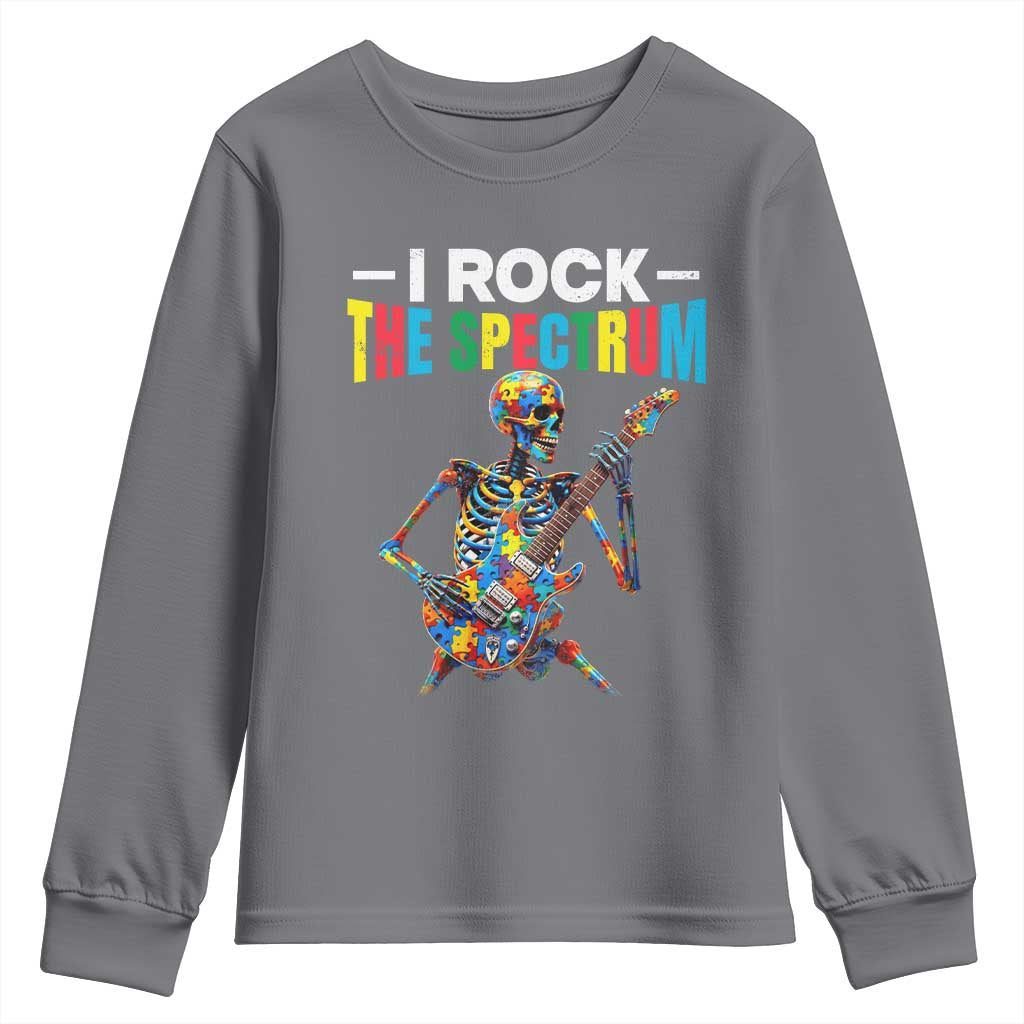Autism Skeleton Rocker Youth Sweatshirt I Rock The Spectrum Autism Awareness TS11 Charcoal Print Your Wear