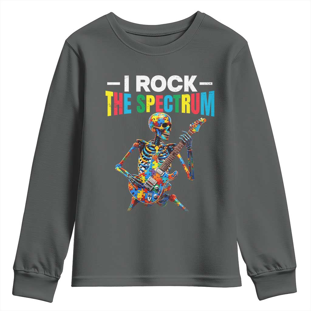 Autism Skeleton Rocker Youth Sweatshirt I Rock The Spectrum Autism Awareness TS11 Dark Heather Print Your Wear