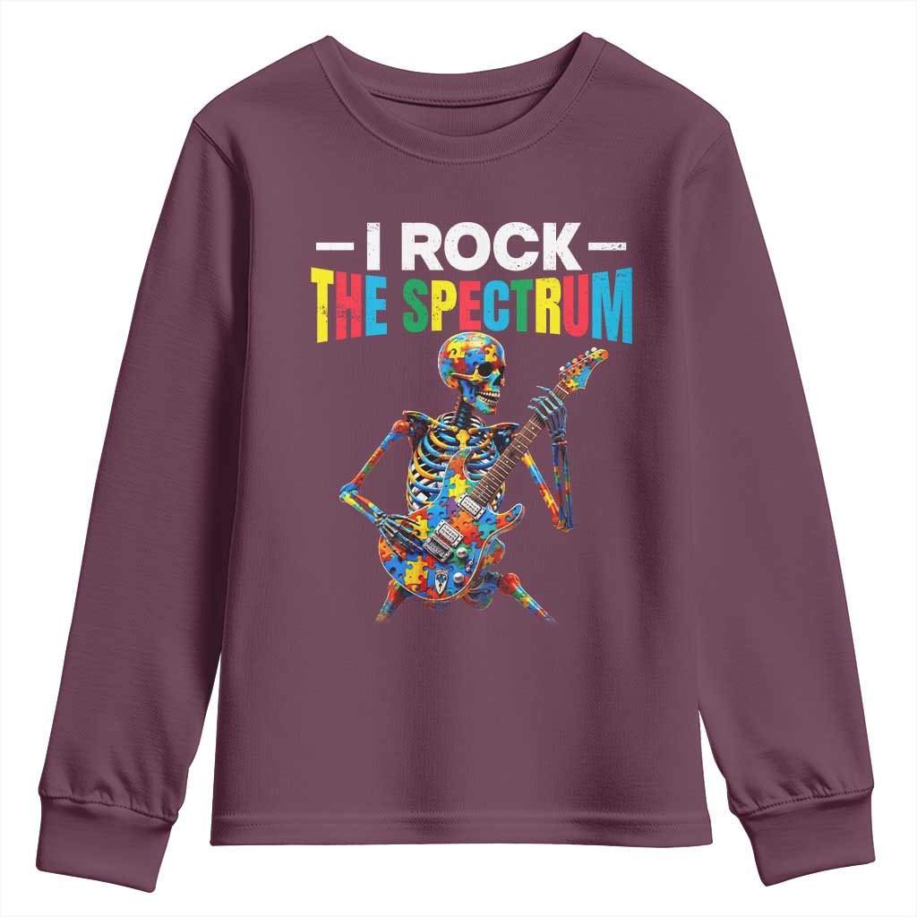 Autism Skeleton Rocker Youth Sweatshirt I Rock The Spectrum Autism Awareness TS11 Maroon Print Your Wear