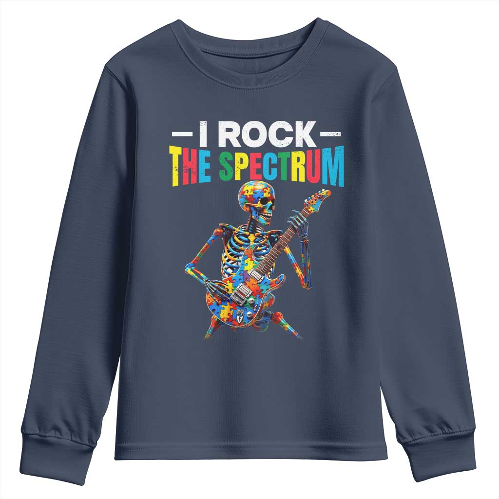 Autism Skeleton Rocker Youth Sweatshirt I Rock The Spectrum Autism Awareness TS11 Navy Print Your Wear
