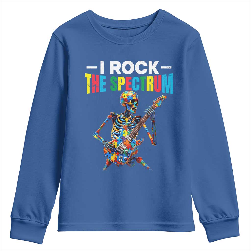 Autism Skeleton Rocker Youth Sweatshirt I Rock The Spectrum Autism Awareness TS11 Royal Blue Print Your Wear
