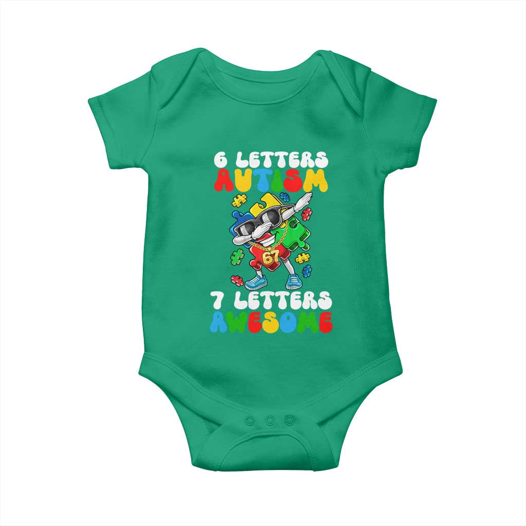 Funny 67 Autism Awareness Baby Onesie 6 Letters Autism 7 Letters Awesome Dabbing Puzzle TS11 Irish Green Print Your Wear