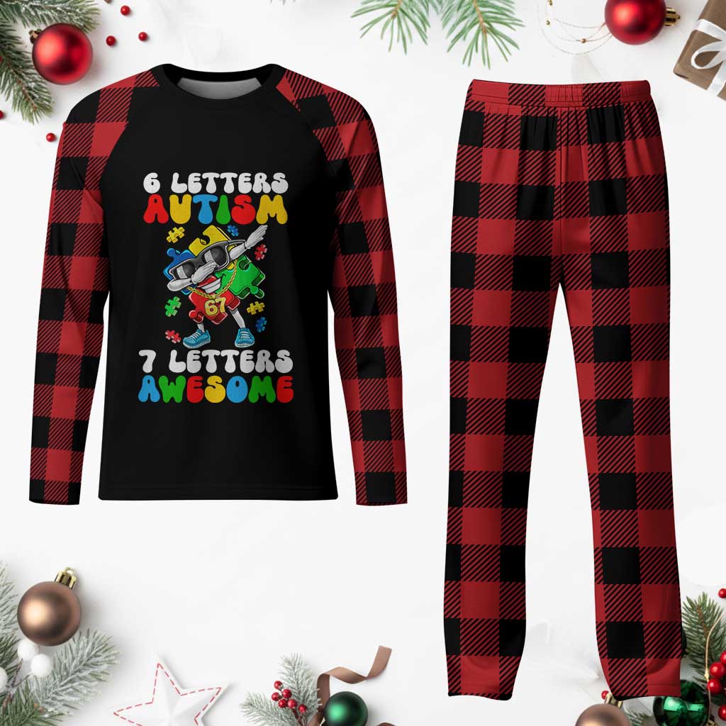 Funny 67 Autism Awareness Plaid Pajama Set 6 Letters Autism 7 Letters Awesome Dabbing Puzzle TS11 Buffalo Plaid Print Your Wear